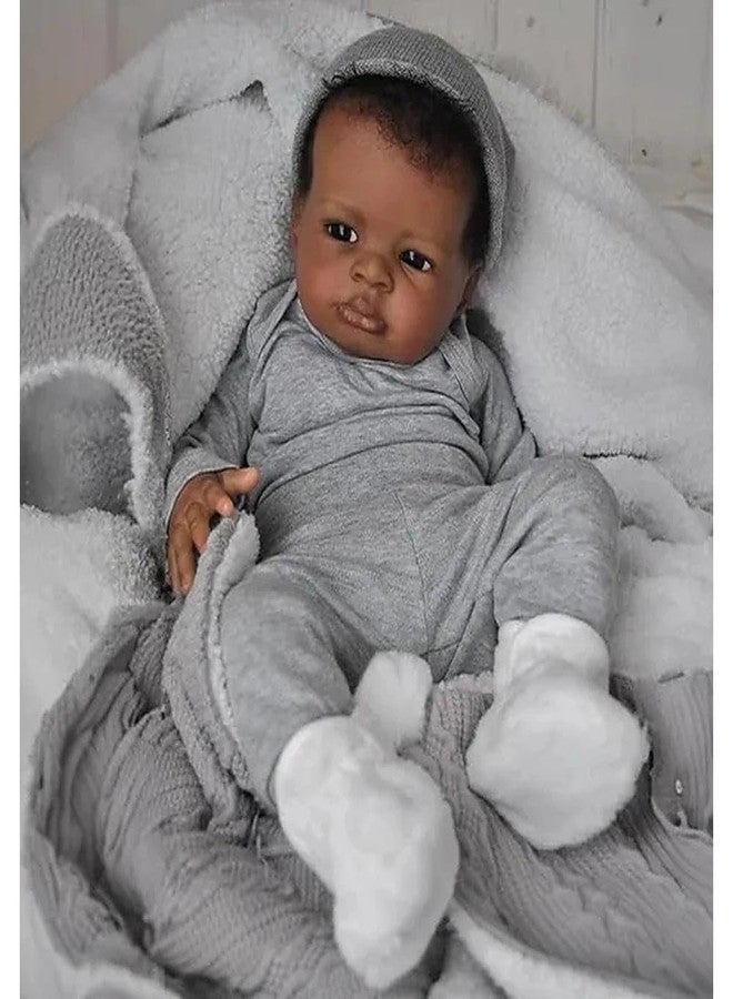 Zero Pam Reborn Baby Dolls Black Boys 20 Inch Black Baby Dolls, Realistic Reborn Boy Doll with Natural Hair, Real Looking Silicone Babies Cloth Body for Girl Boy Toys - Image 1